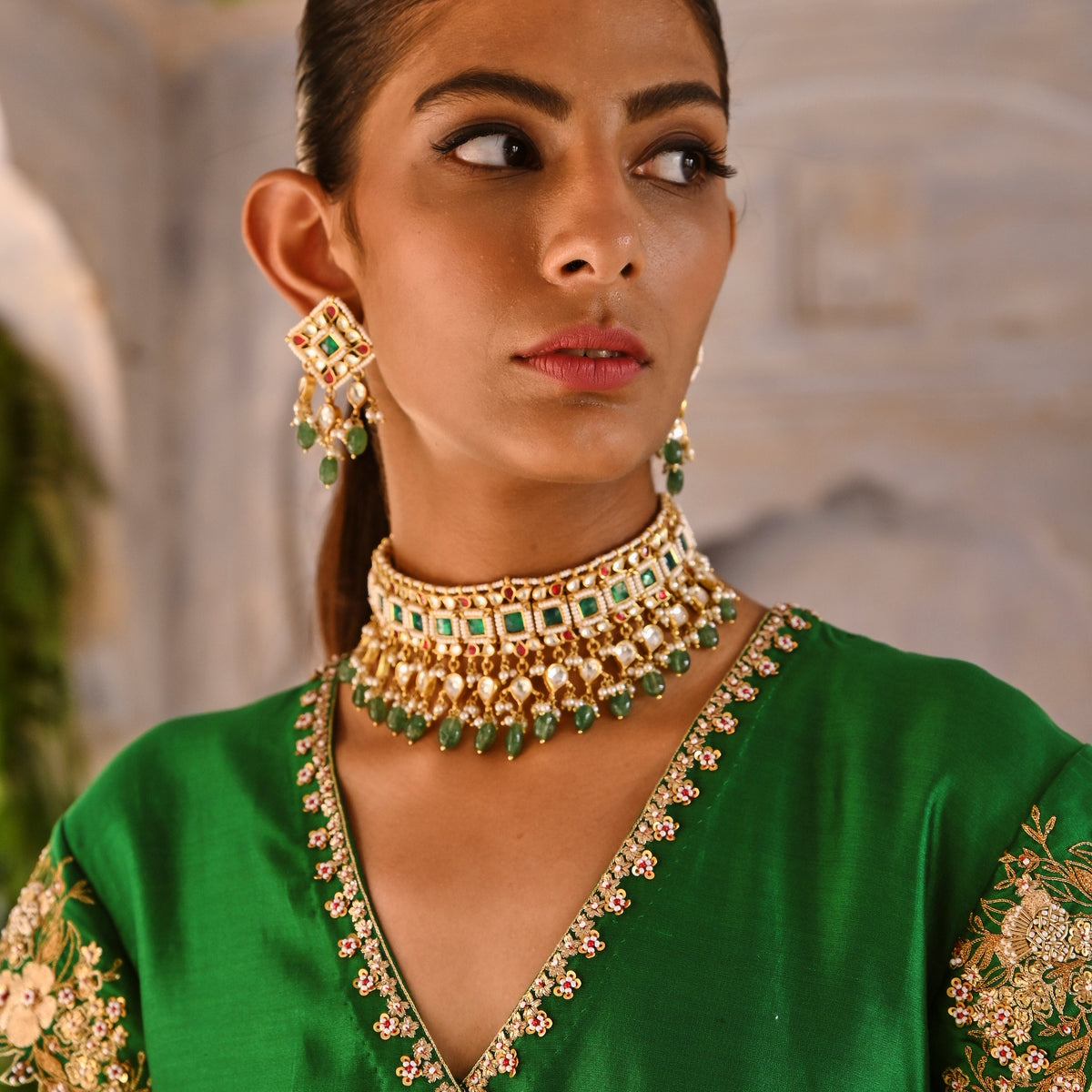Teal Phool Dori Angrakha Straight Kurta Set