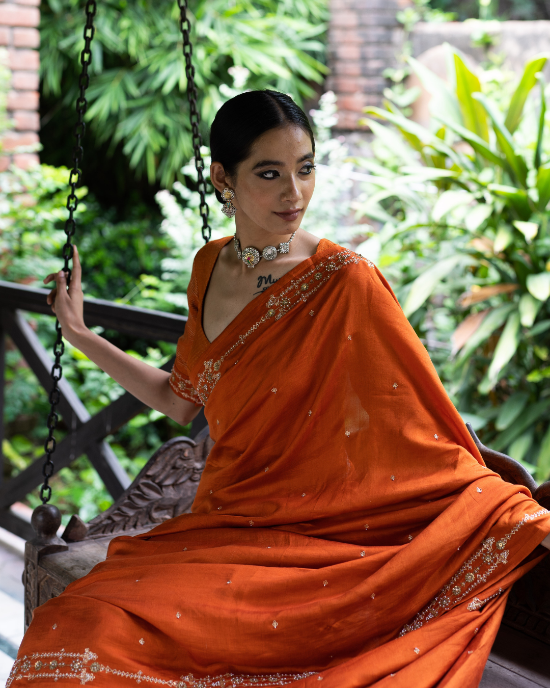 MAHATI Orange hand_woven silk sarees with blouse - MAHATI - 3763107